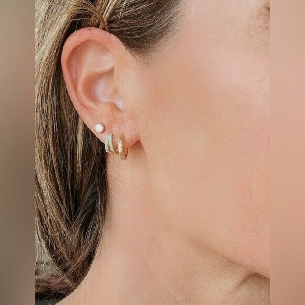 Dainty Double Huggies 18K Gold 925 Sterling Silver Double Turquoise Huggies CUTE - Picture 10 of 10